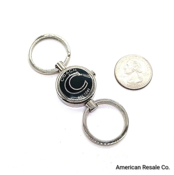 COACH Vintage Silver Green Black Dual Keychain Fob Charm w/ Release for Valet - Picture 8 of 8